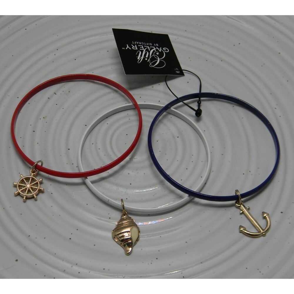 Patriotic Set of Anchor Shell Bracelets Nautical July 4th 250 NWT